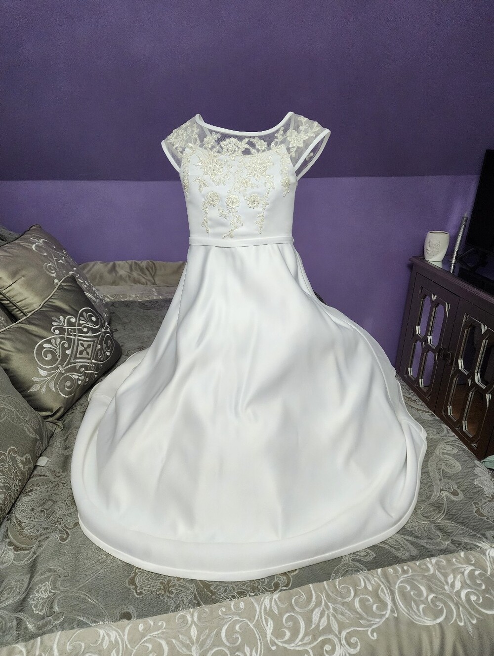 Girls' White Floral Holy Communion Dress